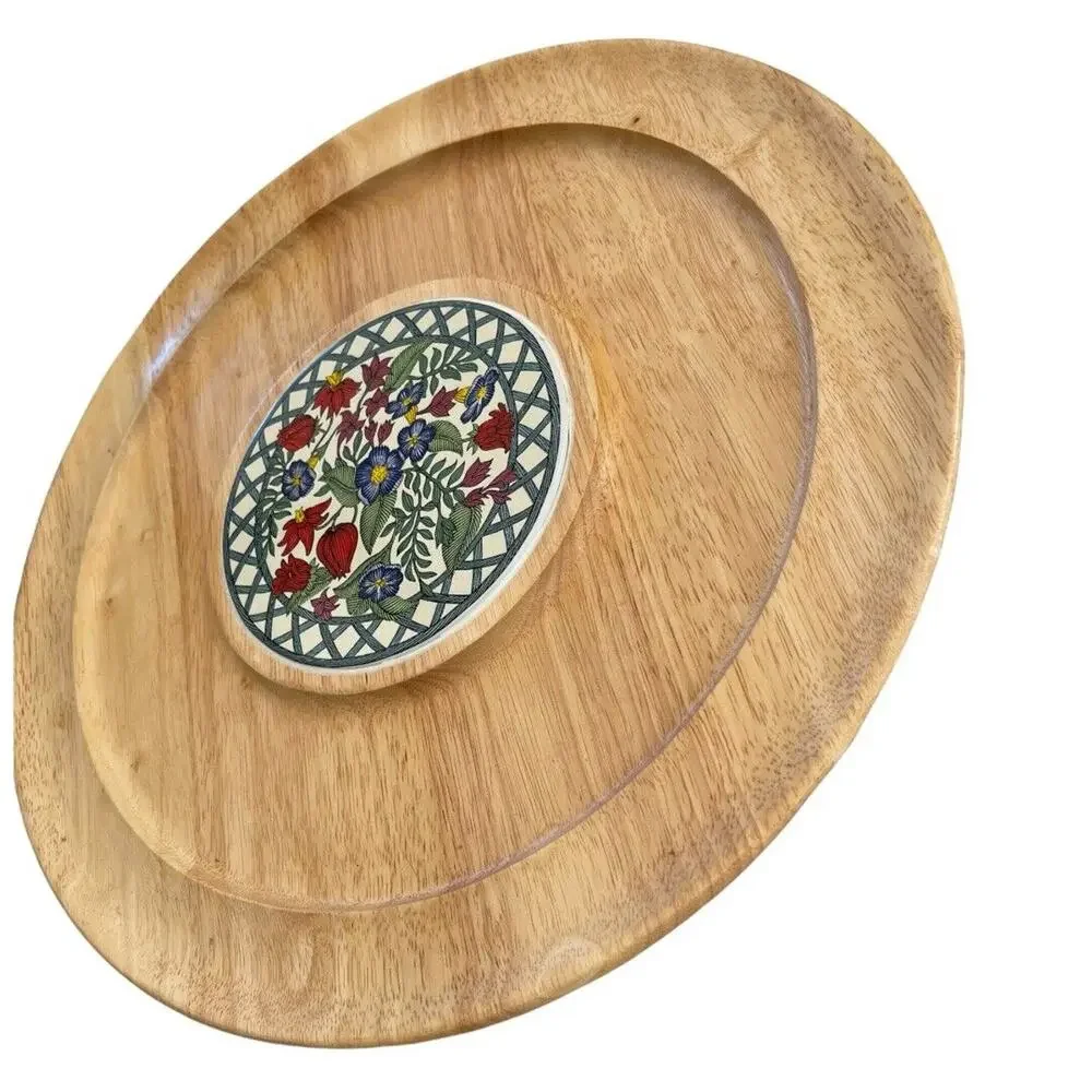 Dansk Teak and Ceramic Charcuterie Cheese Gourmet Party Tray 15.5”